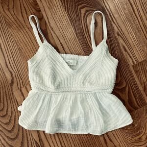 Hollister Shirt Womens Small White Smocked Peplum Cami Tank Top y2k babydoll